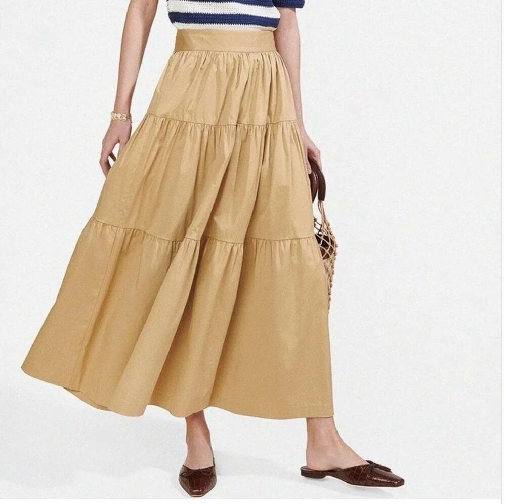 STAUD SEA Skirt Tiered Maxi Tan Size 2